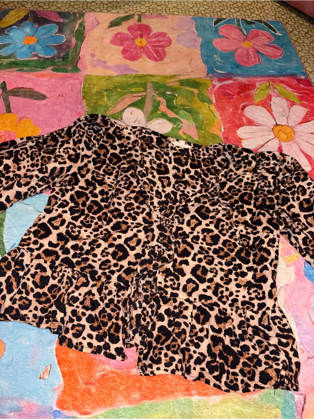 Leopard Print Peplum Top - Black & Brown